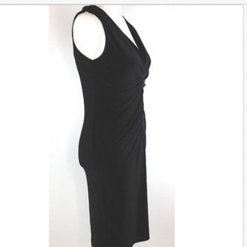 Size M Ruched Little Black V-neck Dress A-346